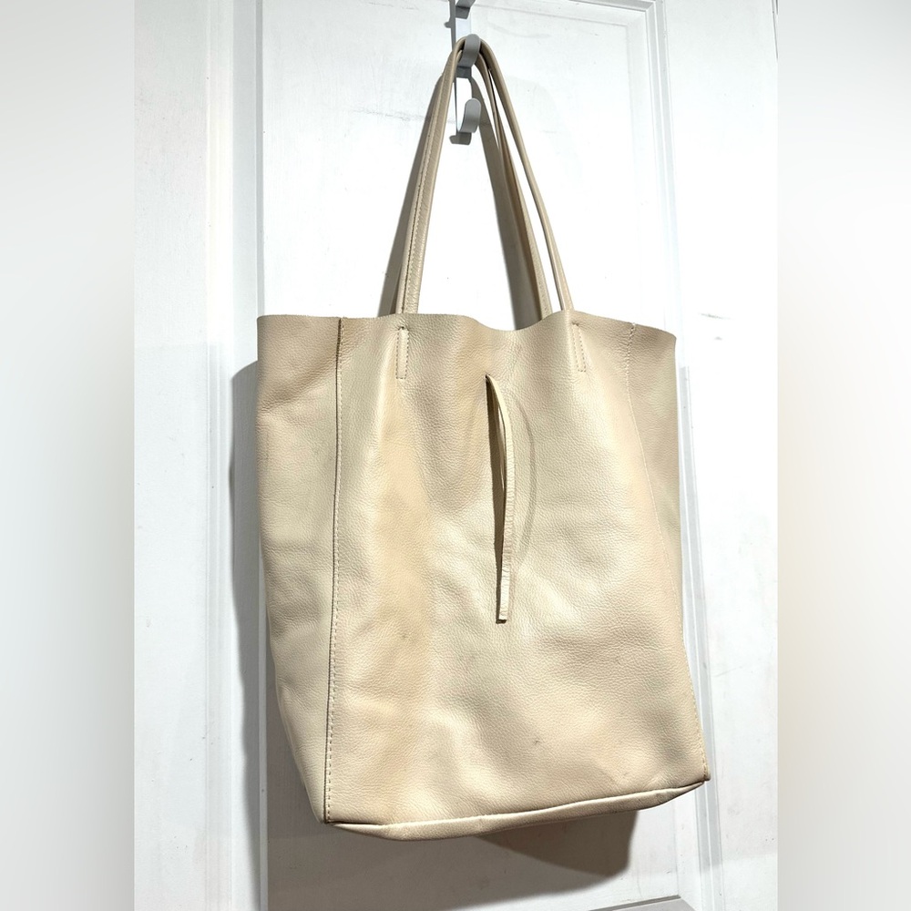 Borse In Pelle Beige Leather Tote Bag - Picture 6 of 8
